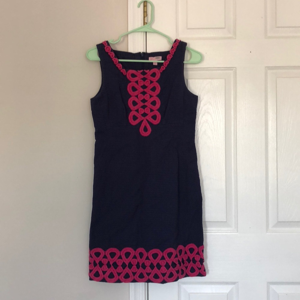 Lily Pulitzer sz 4 navy & pink embroidered dress